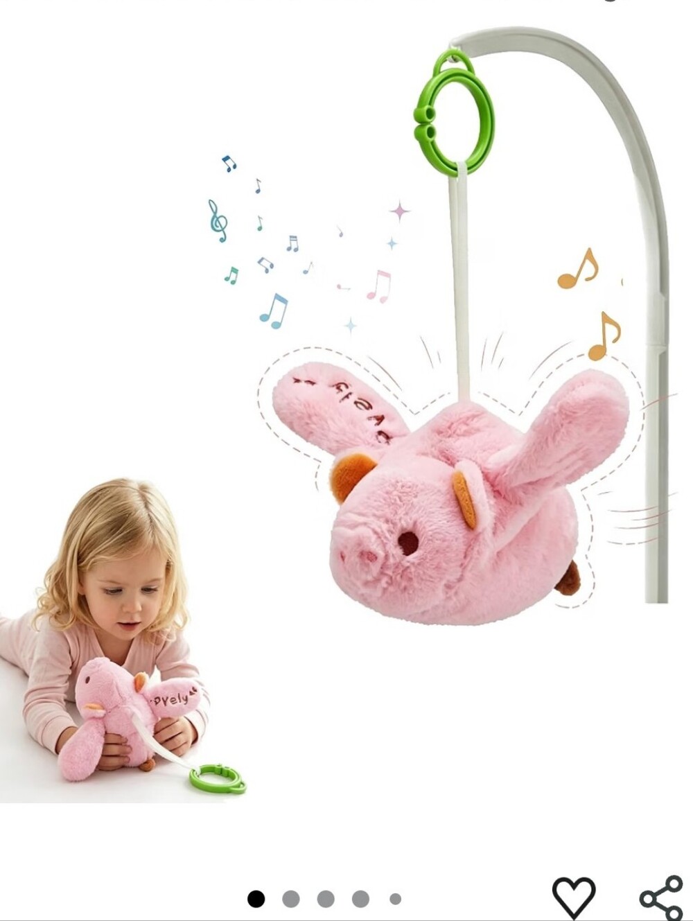 Plush Pink Pig Musical Hanging Crib Toy for Babies and Toddlers